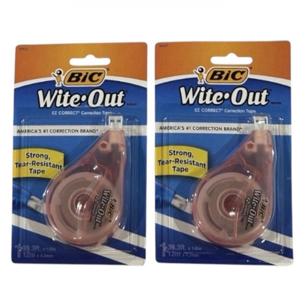 2x BIC Wite-Out EZ Correct Correction Tape 39.3ft x 1/6" Clear Pink